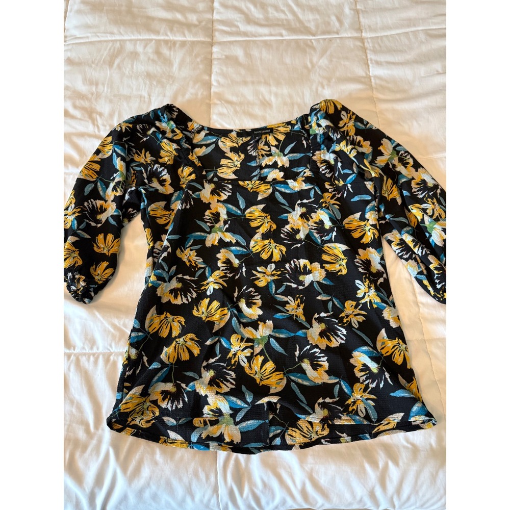 Harve Benard Floral Square Neck Blouse Black Yellow Blue HBW748 Medium